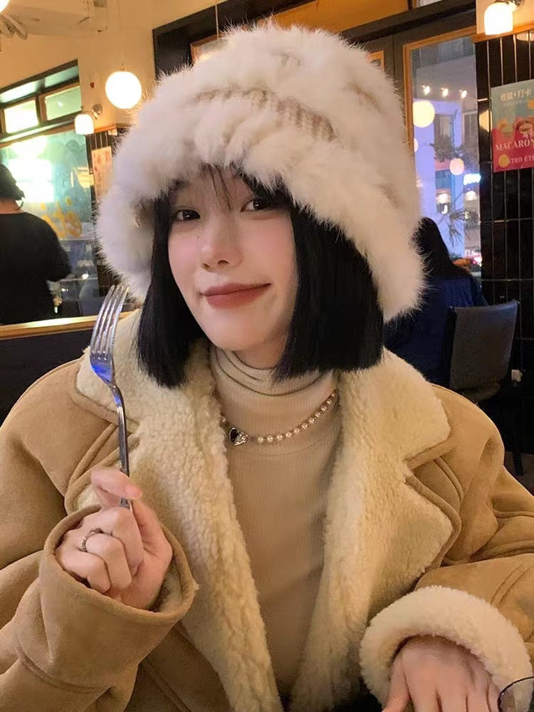 Rabbit Fur Hat Women's Autumn And Winter All-matching Thickened Plush Knitted