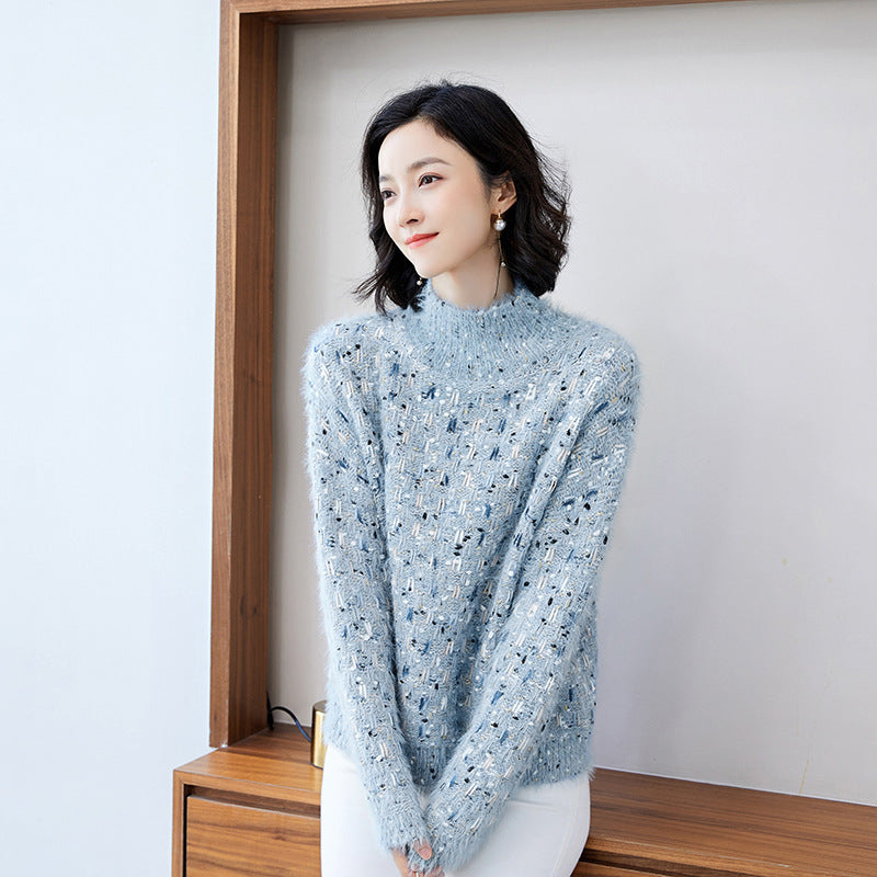 Contrast loose long-sleeved women's small fragrance blouse