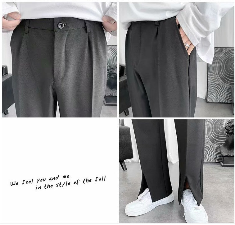 Straight-Leg Slacks – Flared Pants with Mopping Slits