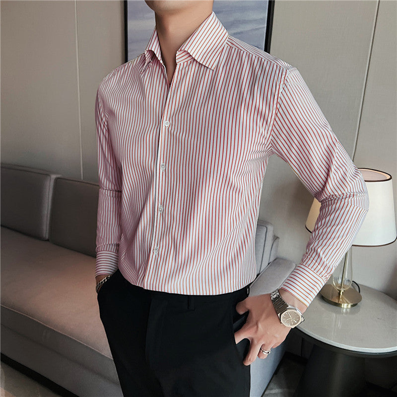 Men’s Non-Iron V-Neck Striped Shirt – Sharp & Low-Maintenance Style