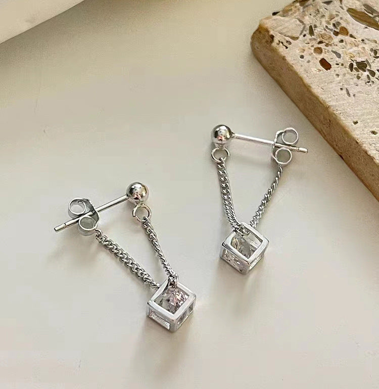 S925 Sterling Silver Rubik's Cube Earrings Female Niche Design High-grade Light Luxury Earrings