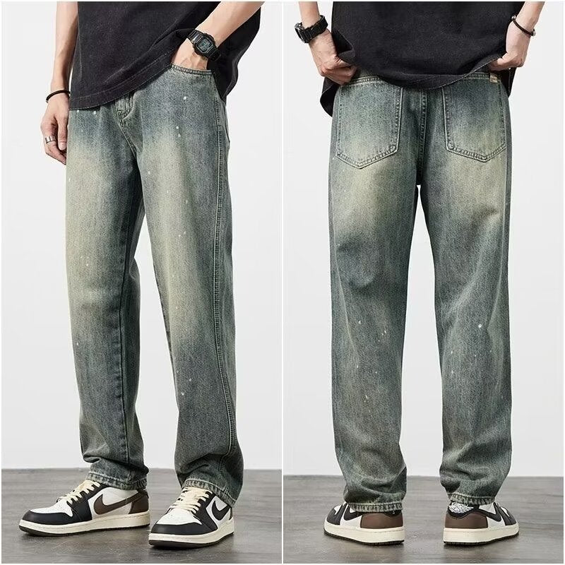 Men's Distressed High Waist Straight Leg Jeans – Rugged Streetwear Vibes