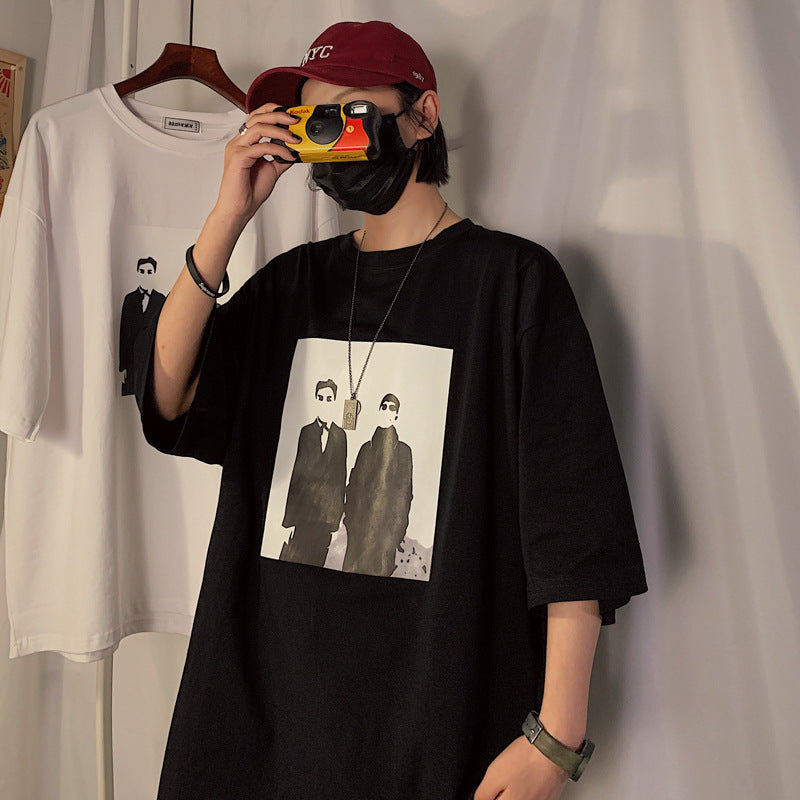 Men’s Korean-Style Loose Round-Neck T-Shirt – Oversized Graphic Comfort
