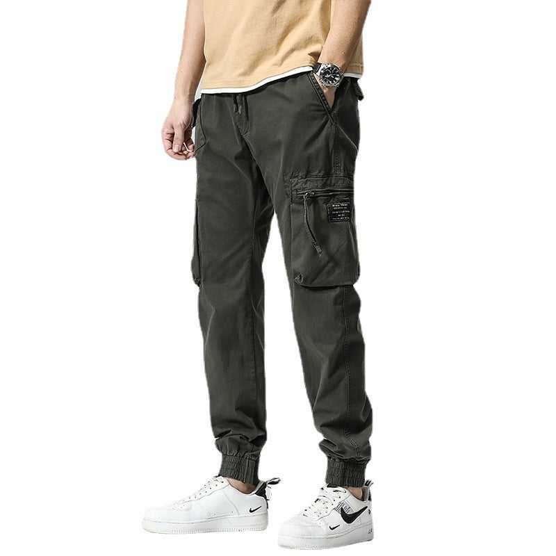 Men's Cotton Utility Jogger Pants – Trendy Workwear with Elastic Waist & Ankle Tie