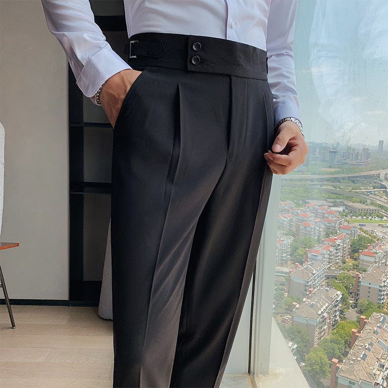 Men's Slim-Fit Solid Straight Trousers – Minimalist Style for Everyday Sophistication
