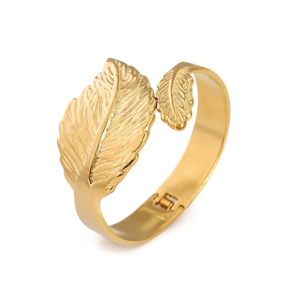 Simple Leaf Size Leaf Titanium Steel Oil Pressure Non-fading Bracelet