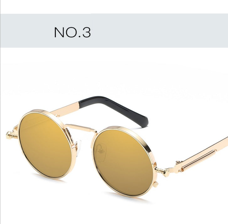 New spring mirror leg sunglasses Metal round frame retro sunglasses Colorful reflective European and American trend sunglasses