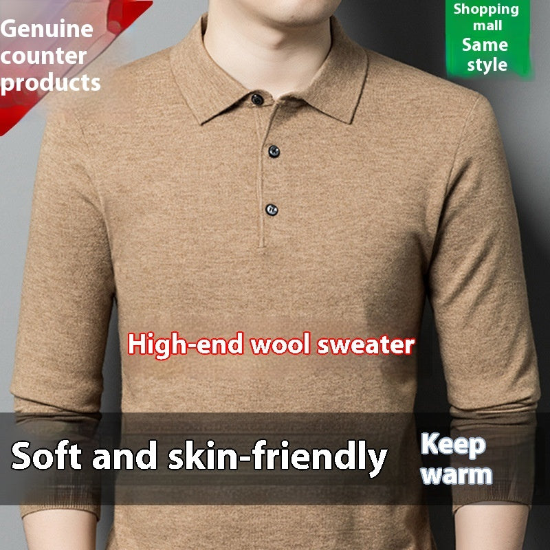 Men's Autumn And Winter Solid Color Shirt Middle-aged Polo Sweater