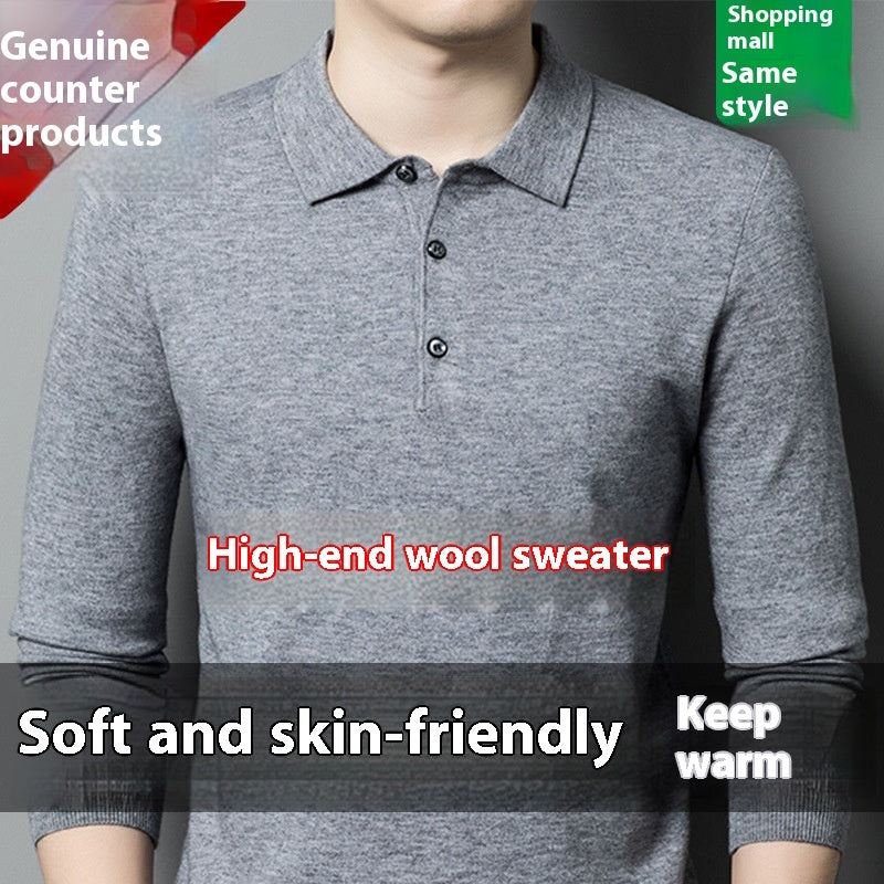 Men's Autumn And Winter Solid Color Shirt Middle-aged Polo Sweater