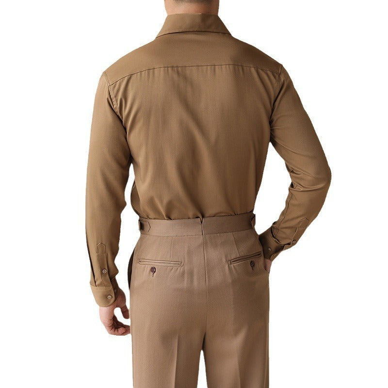 Men’s One-Piece Collar Long-Sleeve Shirt – Elegant Roll Neck Design