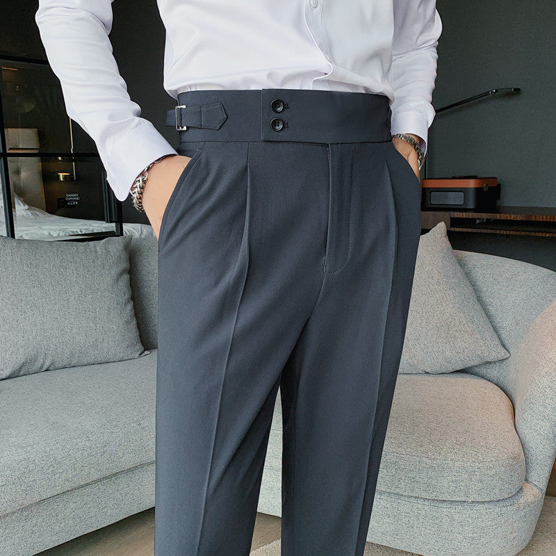 Men's Slim-Fit Solid Straight Trousers – Minimalist Style for Everyday Sophistication