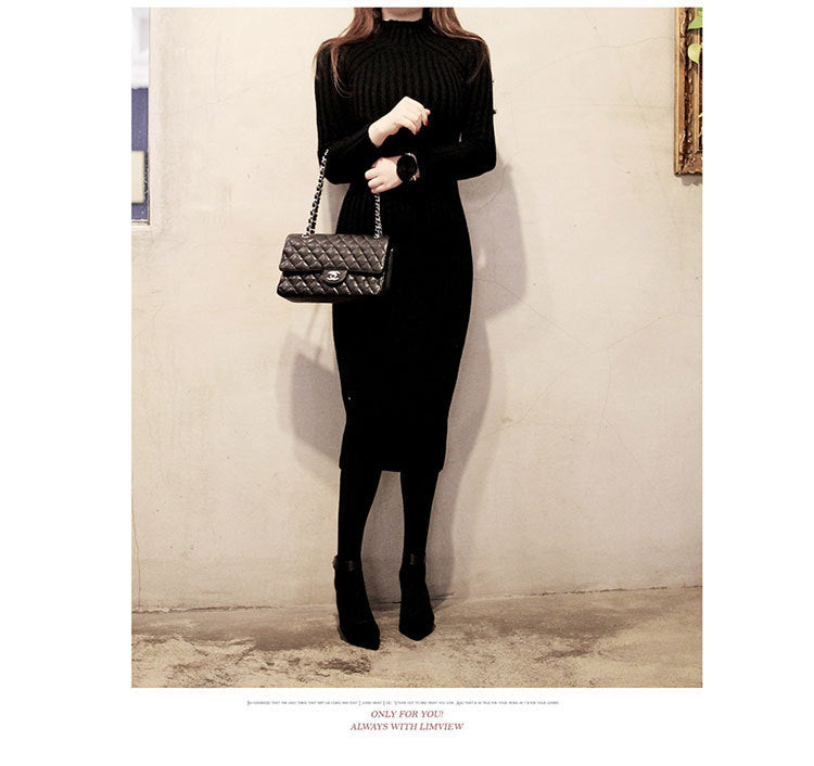 Loose Half High Neck Pullover Sweater Base Dress