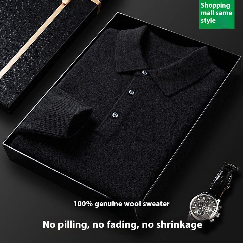 Men's Autumn And Winter Solid Color Shirt Middle-aged Polo Sweater