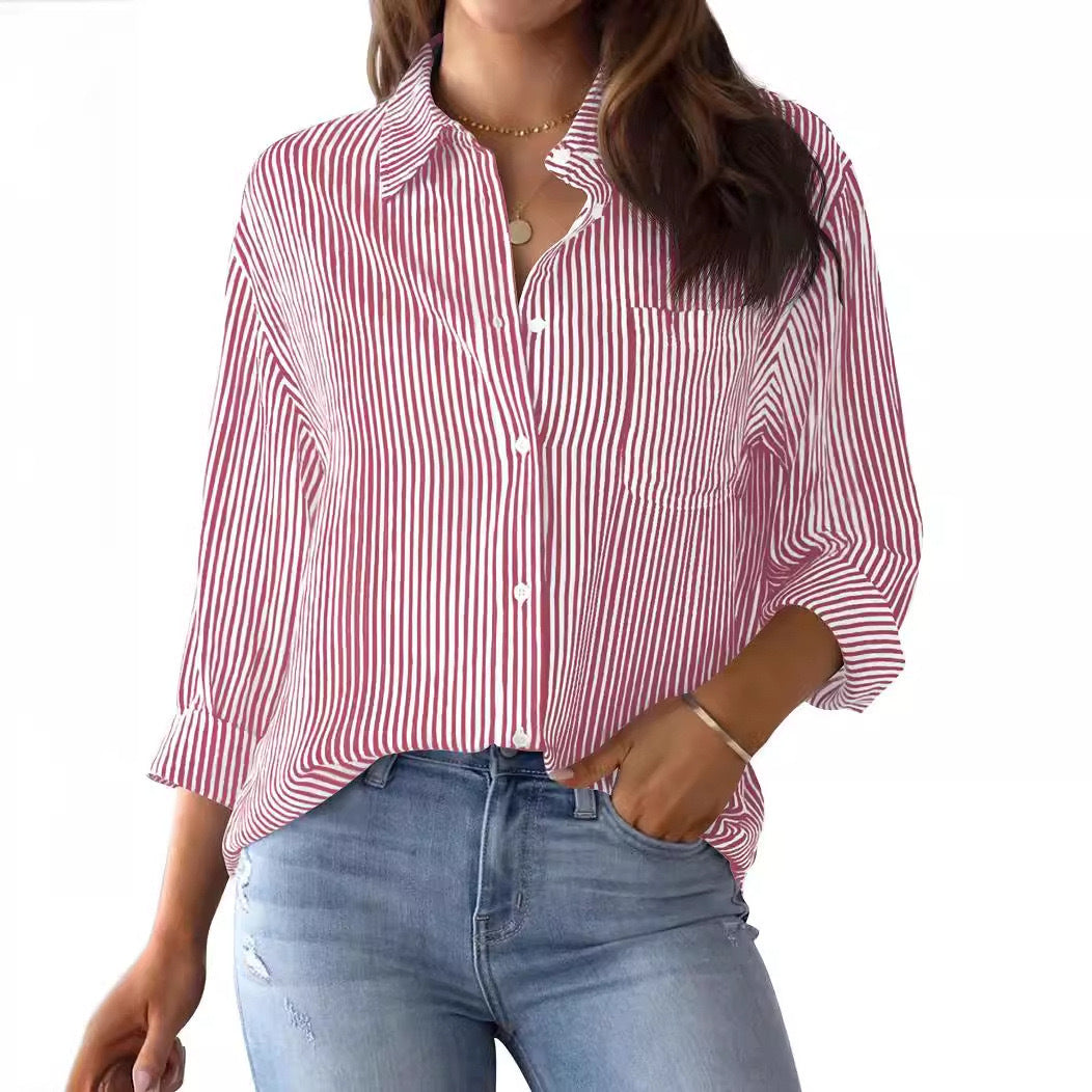 Women's Top Loose Business Casual Long Sleeved Shirt With Pockets