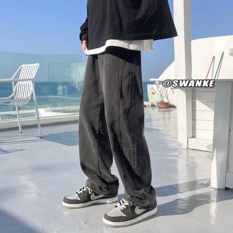 INS Hong Kong Style Loose Straight Mop Wide-Leg Pants