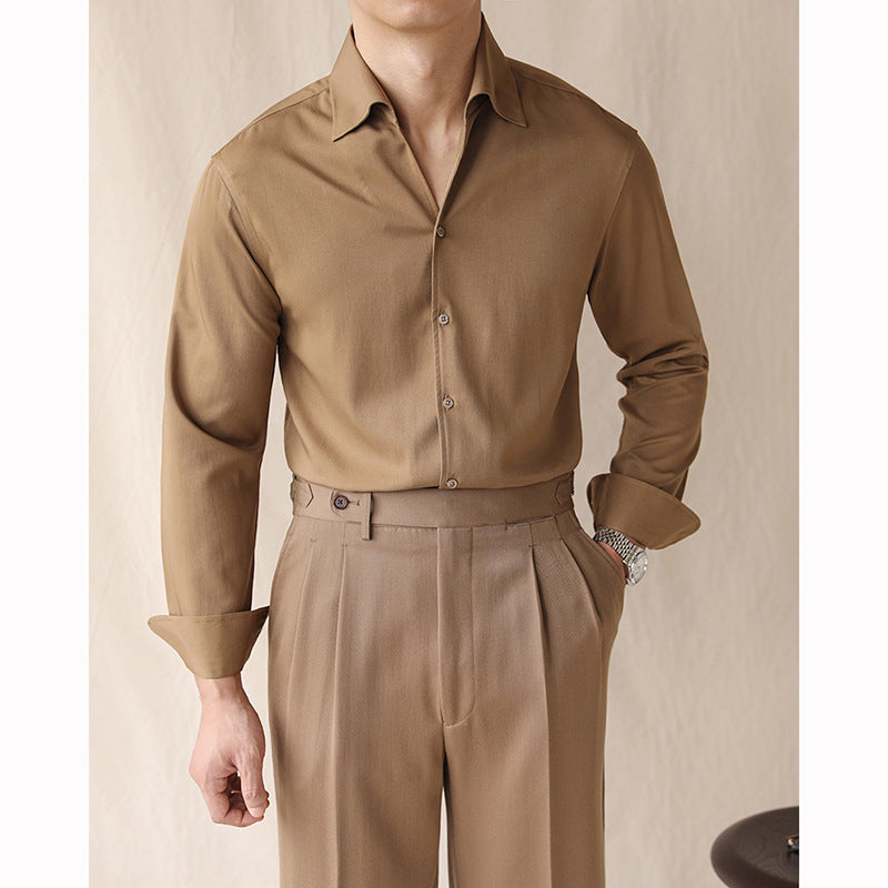 Men’s One-Piece Collar Long-Sleeve Shirt – Elegant Roll Neck Design