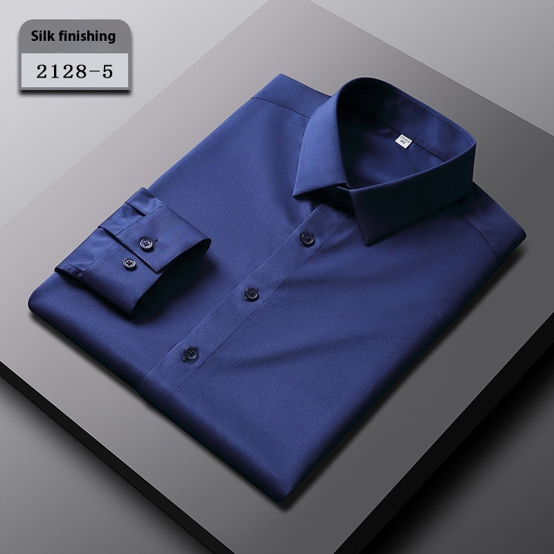 Men’s Elastic Silk Long-Sleeve Non-Iron Shirt – Smooth, Stretch & Breathable