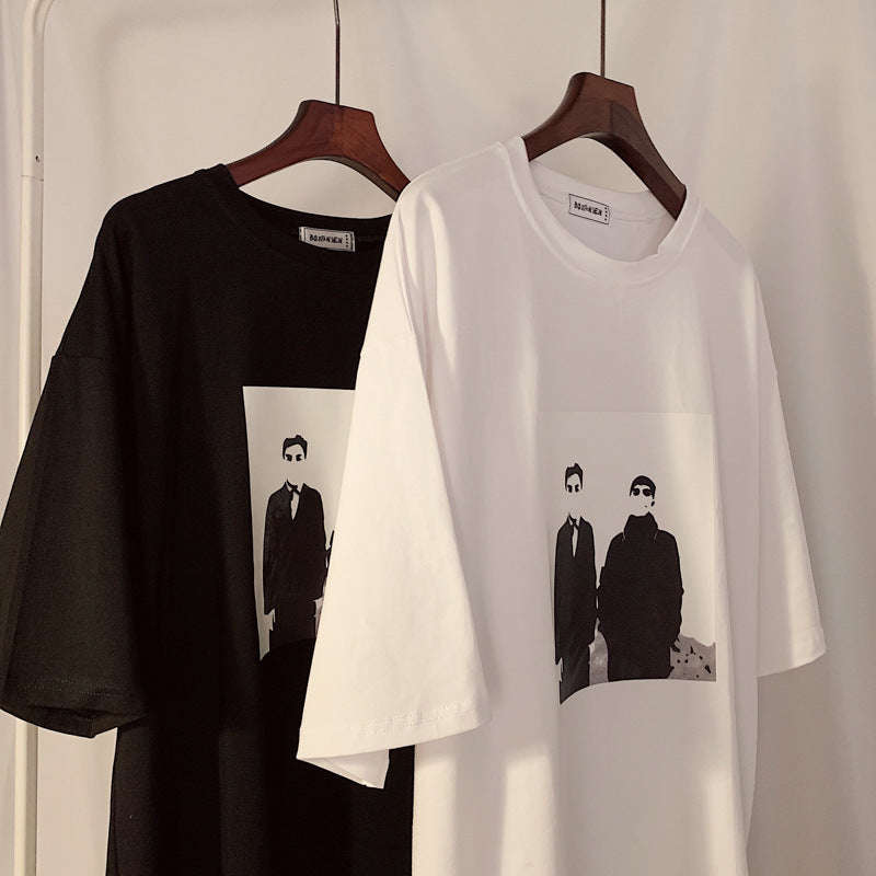 Men’s Korean-Style Loose Round-Neck T-Shirt – Oversized Graphic Comfort