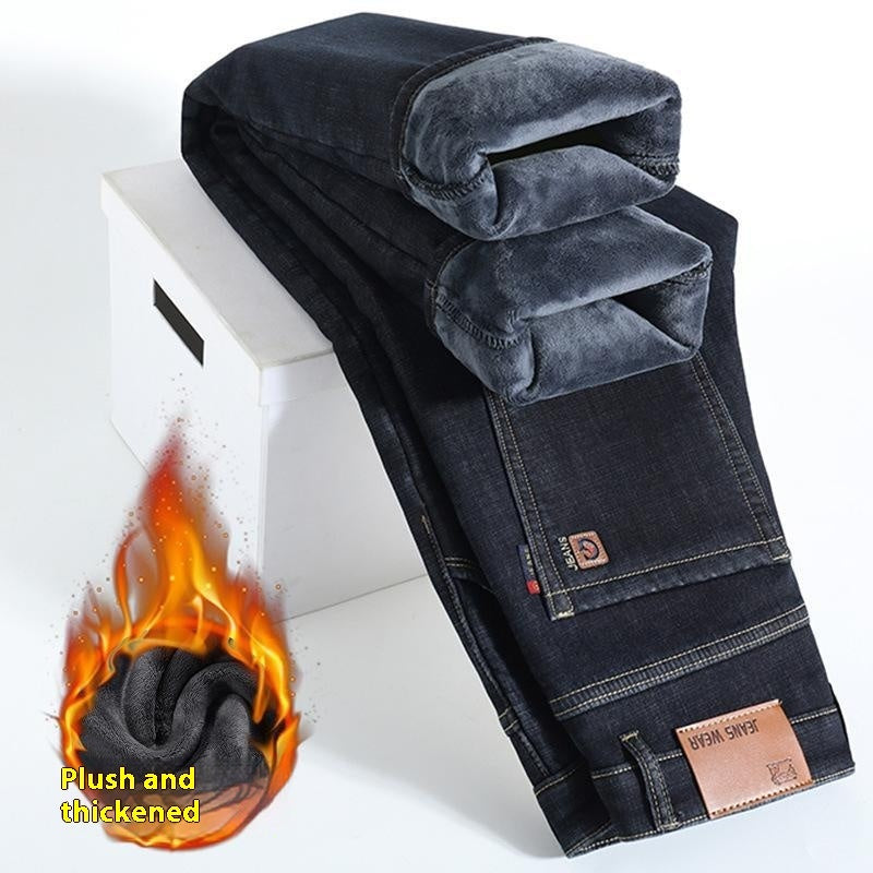 Men’s Fleece-Lined Thick Loose Fit Straight Trousers – Winter Warm Casual Pants