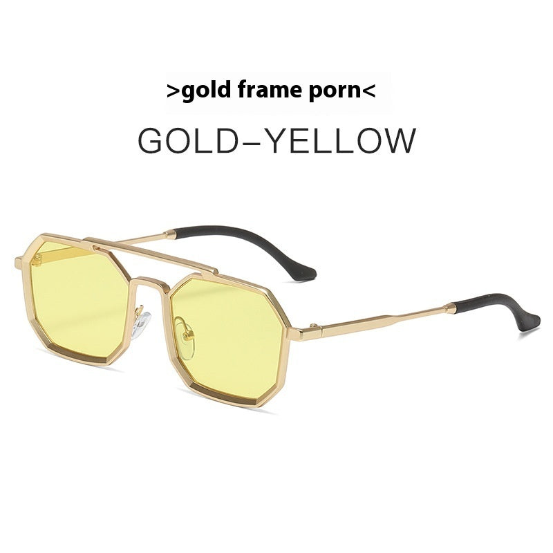 Steampunk Double Beam Sunglasses European And American unisex Metal Polygon Large Frame