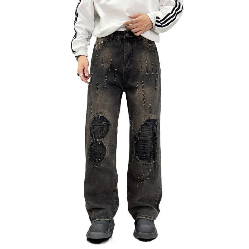Men’s Loose Wide-Leg Washed Blue Jeans – Streetwear Comfort Redefined