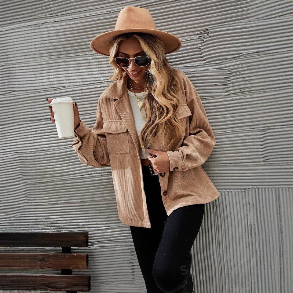Retro Cardigan European And American Pocket Coat Women
