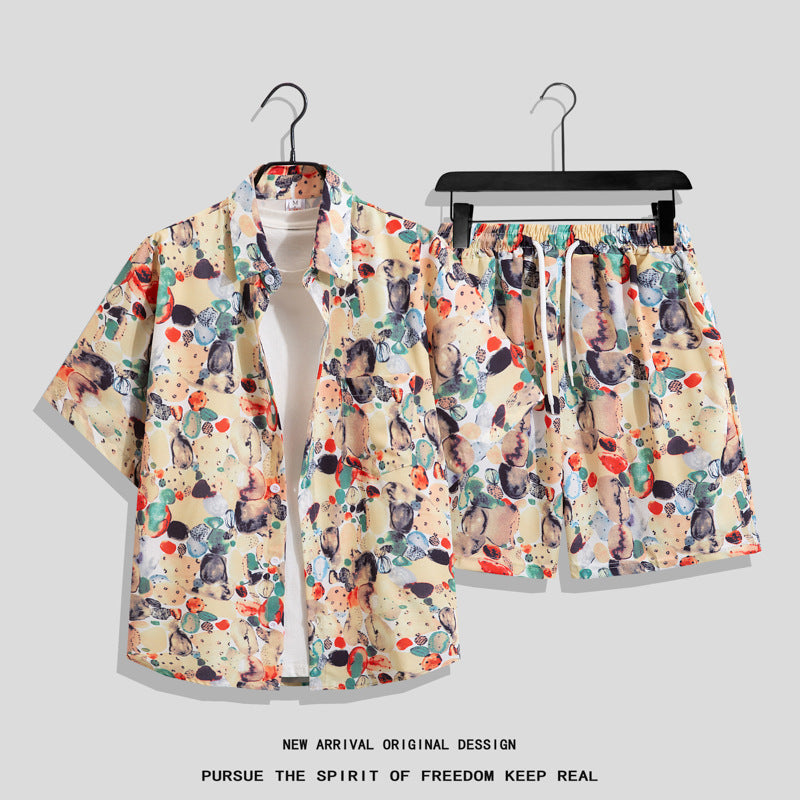 Men’s Hong Kong-Style Retro Printed Short-Sleeve Shirt – Bold & Nostalgic