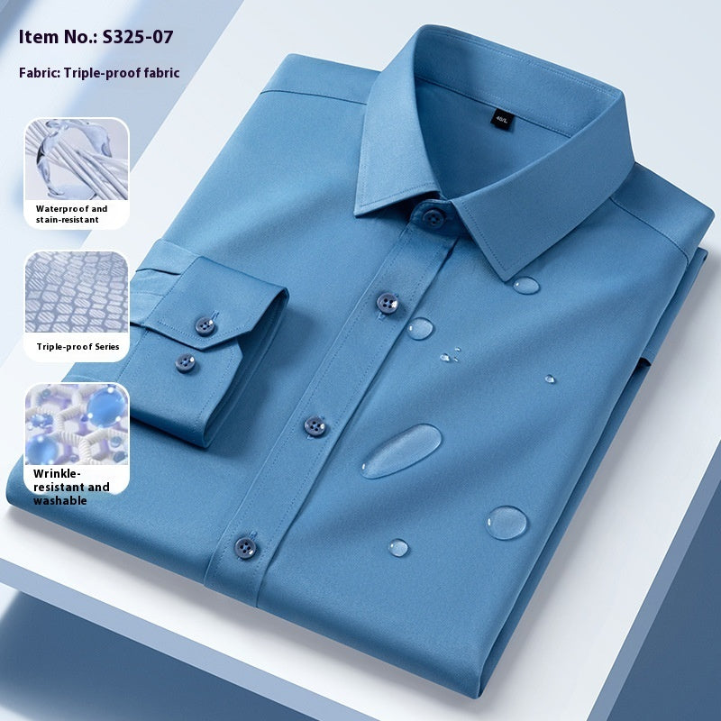 Men’s Seamless Three-Proof Long-Sleeve Shirt – Waterproof, Anti-Oil & Anti-Wrinkle