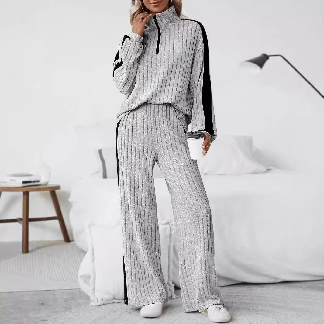 Large Size Casual Suit Women's Sweater Wide Leg Pants Two-piece Set
