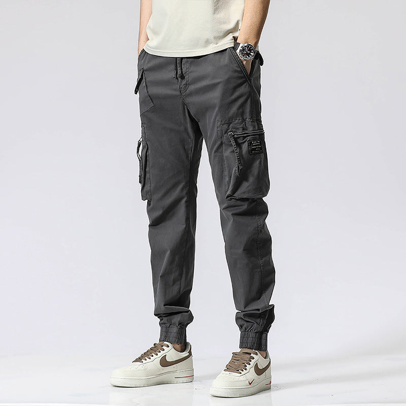 Men's Cotton Utility Jogger Pants – Trendy Workwear with Elastic Waist & Ankle Tie