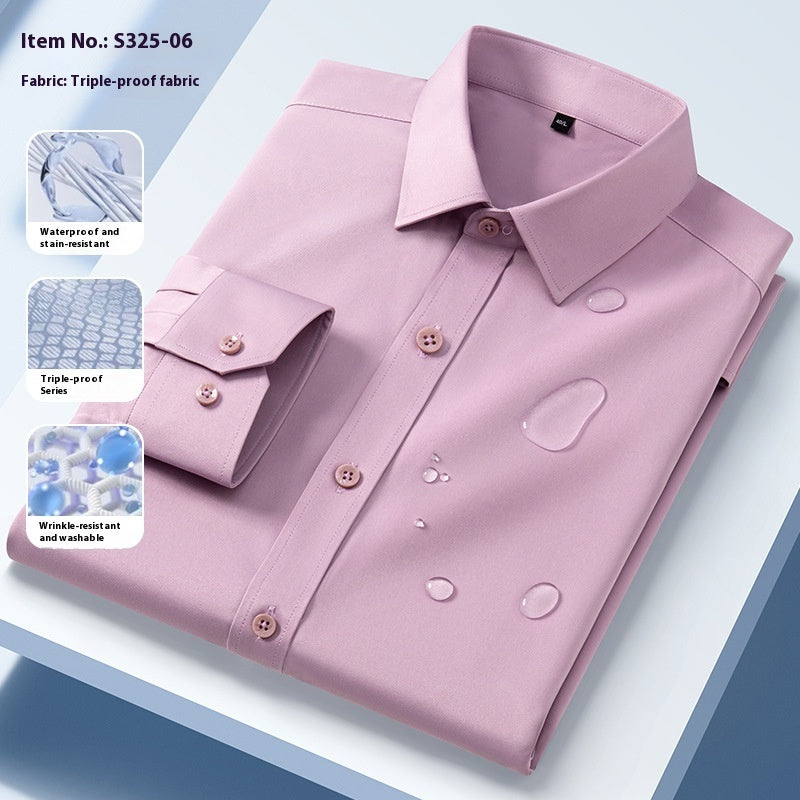 Men’s Seamless Three-Proof Long-Sleeve Shirt – Waterproof, Anti-Oil & Anti-Wrinkle