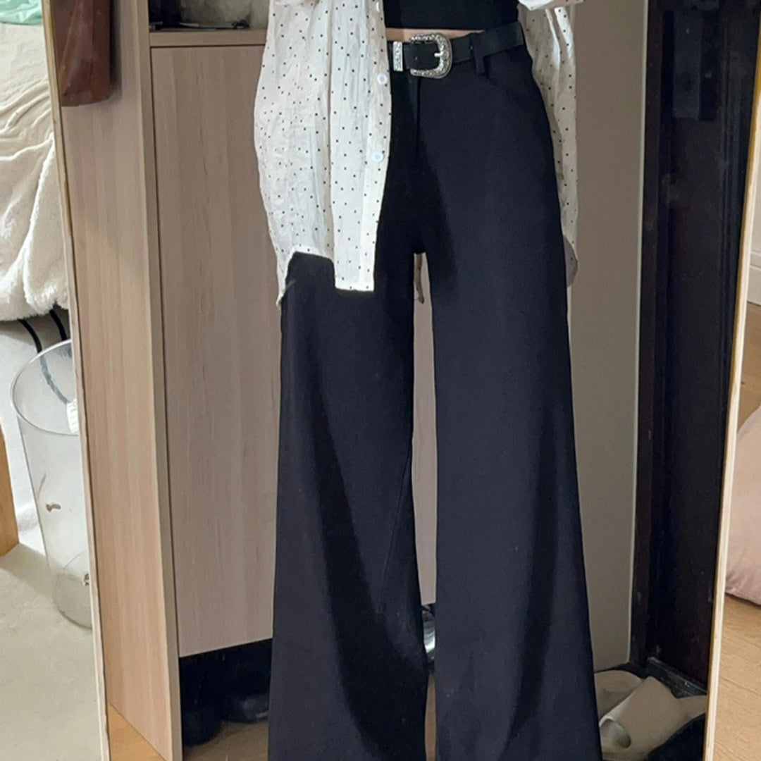 Black High-end Loose Lazy Style Women's Small Size Wide-leg Pants