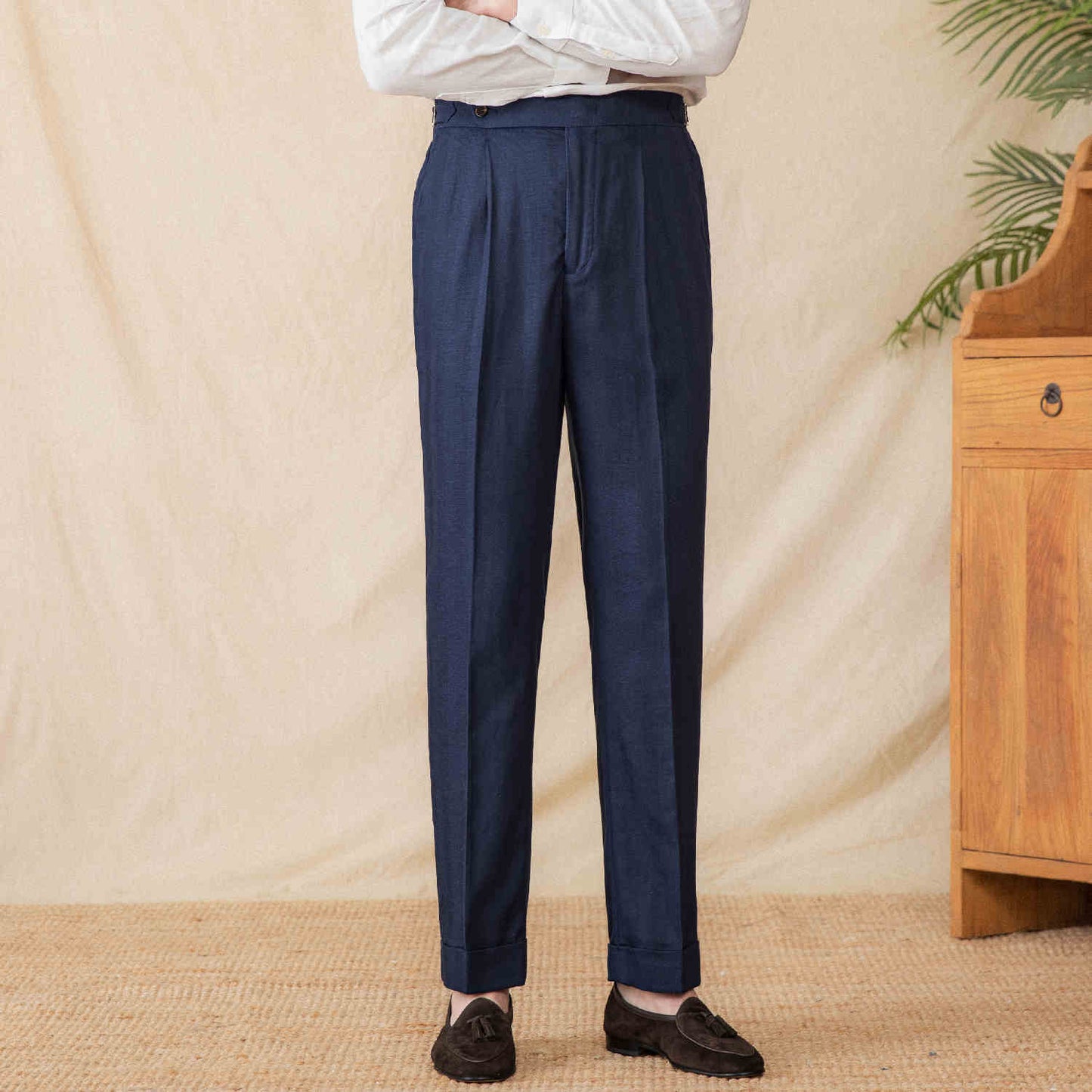 Men’s Naples High-Waist Straight Leg Pants – Minimalist Cotton Trousers for Everyday Style