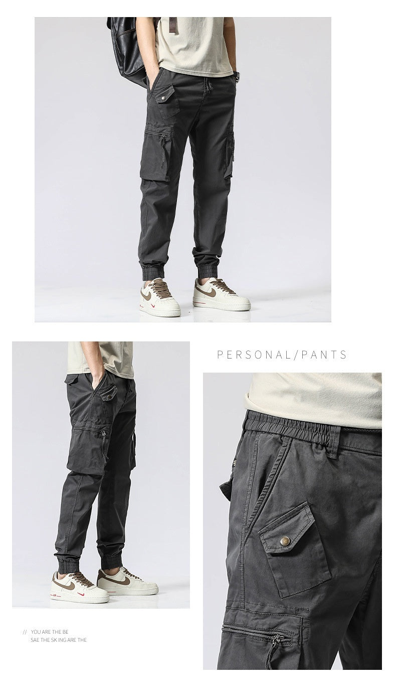 Men's Cotton Utility Jogger Pants – Trendy Workwear with Elastic Waist & Ankle Tie