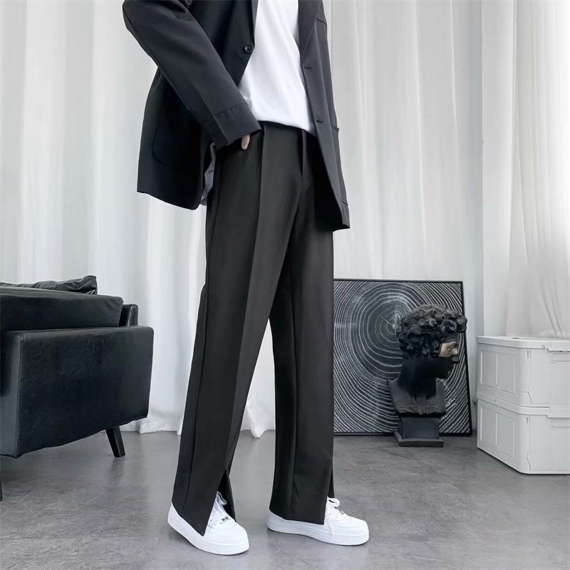 Straight-Leg Slacks – Flared Pants with Mopping Slits