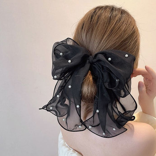 High-Grade White Lace Bow Spring Clip – Elegant Floral Hair Accessory