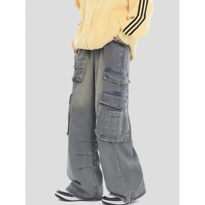 Men's American Retro Multi-Pocket Cargo Jeans – Straight Fit Streetwear