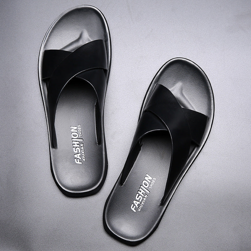 Men’s Casual Soft Leather Slippers – Soft-Bottom Non-Slip Comfort