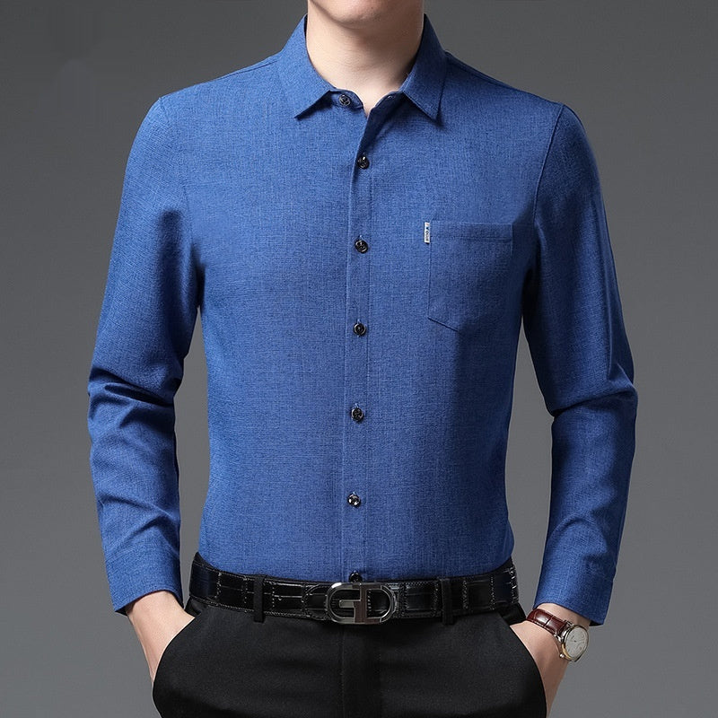Men’s Linen-Like Casual Long-Sleeve Shirt – Lightweight Spring Style