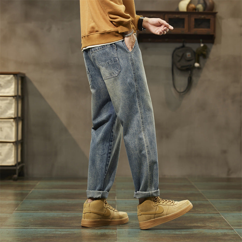 Retro Loose Straight Denim Pants for Men – Vintage Streetwear Style