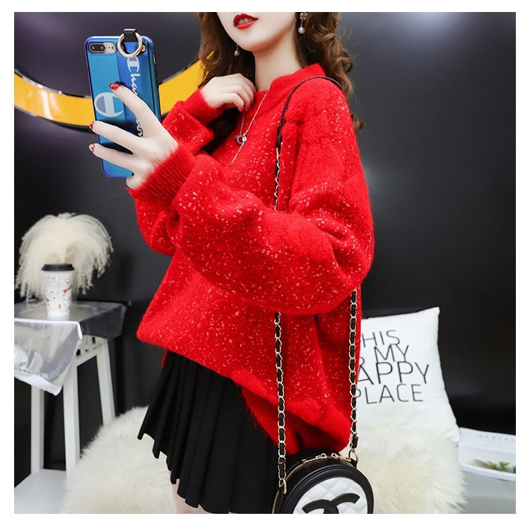 Fashion Lazy Solid Color Round Neck Loose Sweater Women
