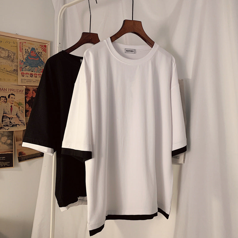 Unisex Loose Round‑Neck Half‑Sleeve Couple Tee – Casual Oversized Comfort