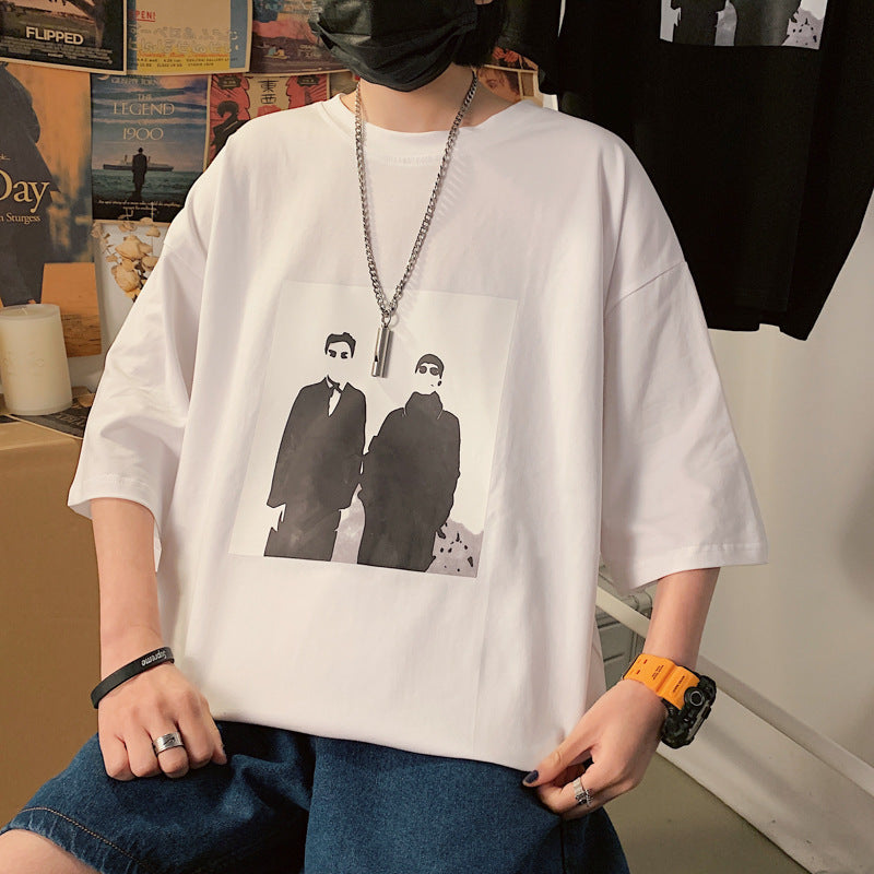 Men’s Korean-Style Loose Round-Neck T-Shirt – Oversized Graphic Comfort