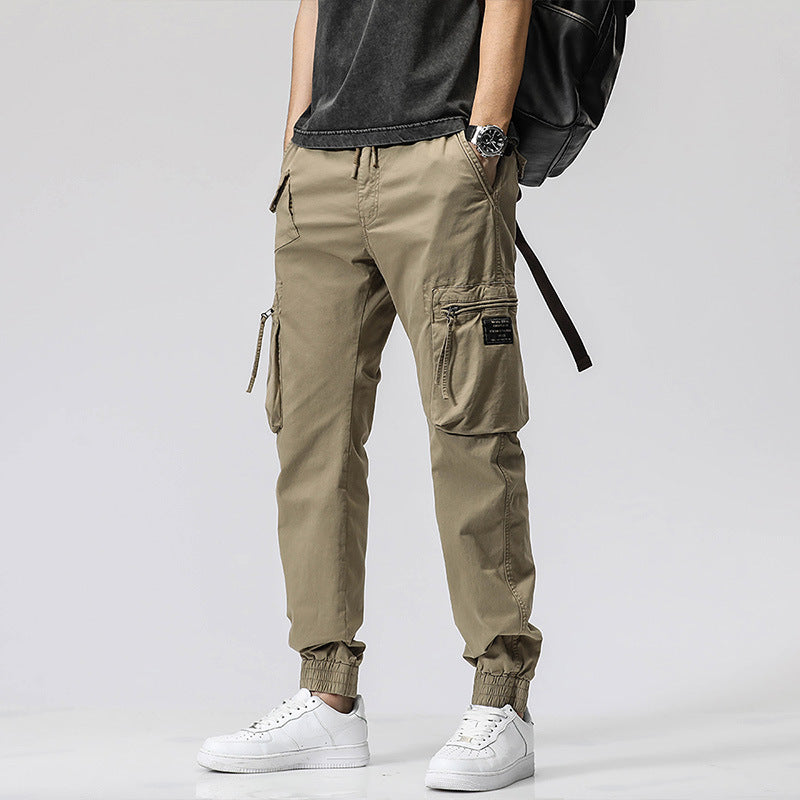 Men's Cotton Utility Jogger Pants – Trendy Workwear with Elastic Waist & Ankle Tie