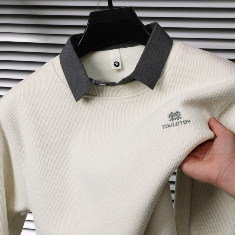 Casual Trend Men's Clothing Fleece-lined Thickened False Two-piece Sweaters