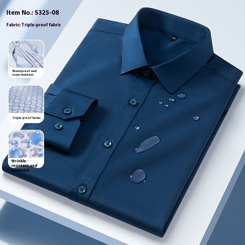 Men’s Seamless Three-Proof Long-Sleeve Shirt – Waterproof, Anti-Oil & Anti-Wrinkle