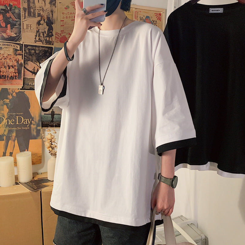 Unisex Loose Round‑Neck Half‑Sleeve Couple Tee – Casual Oversized Comfort
