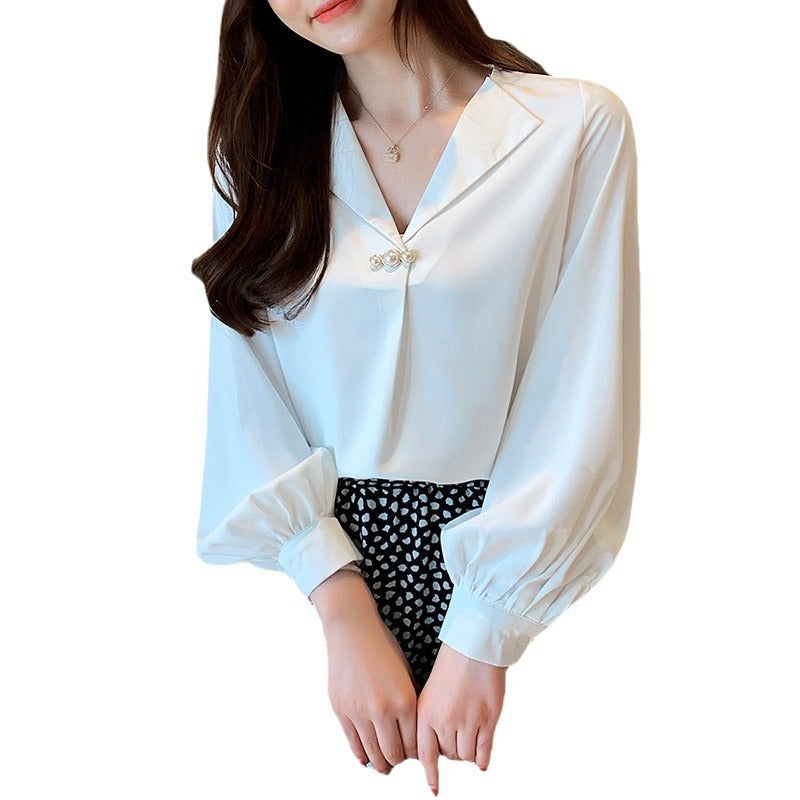 Fashion Business Chiffon Temperament Wild Loose Slimming V-neck Long Sleeve Shirt