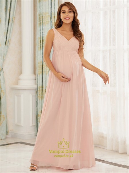 Maternity Dress Lace With Chiffon Long Dress For Pregant Women Sleeveless