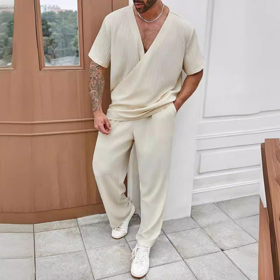 Men’s Casual Short-Sleeve Shirt & Trouser Commuter Set – Breezy Summer Suit